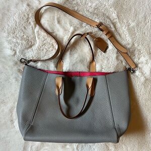 Cole Haan Crosby Gray Leather Tote Bag with hot pink interior, neutral straps